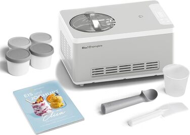 Морозивниця та йогуртниця SPRINGLANE Elisa 2,0 л з компресором, 220 Вт, нержавіюча сталь, функції охолодження і нагріву, рецептник, 4 контейнери по 400 мл, срібляста