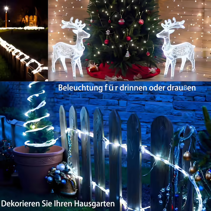 Сонячна LED гірлянда-шланг 20 м, водонепроникна, з USB, 8 режимів, пульт, холодне біле світло, для вулиці, саду, новорічна та весільна декорація