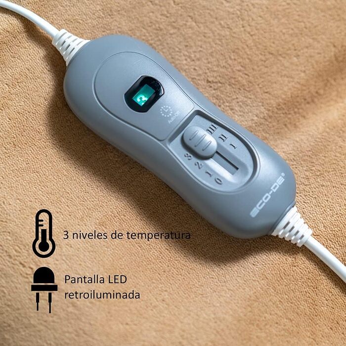 Електрична ковдра ECO-DE ECODE 180x130 см з пультом, 3 режими нагріву, таймер 180 хв (бежева)