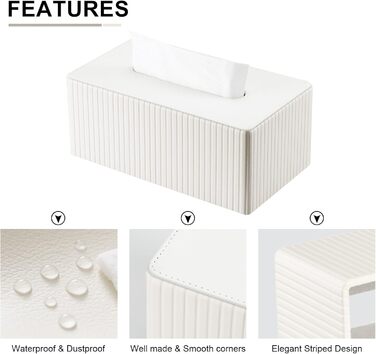 Коробка для серветок KINGFOM з PU шкіри, біла, прямокутна - для вітальні, ванної кімнати та офісу