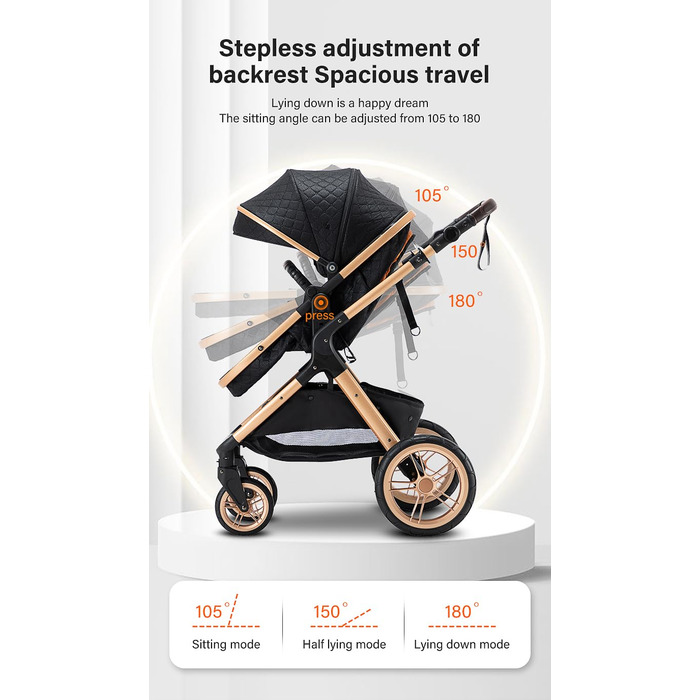 Дитяча коляска YAZOCO 3 в 1: Buggy, Babybett, Комплект. Легка складна коляска для новонароджених з алюмінієвим каркасом (5 Creme)