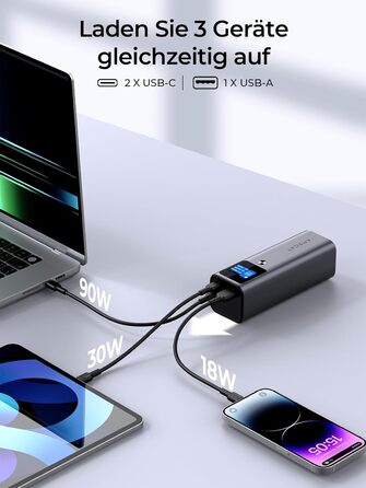 Вт, 27600 мАг Power Bank USB C Вхід і вихід Зовнішні акумулятори для мобільних телефонів PD 3.1, Цифровий дисплей, для ноутбуків, планшетів, смартфонів, навушників та інших пристроїв, 140