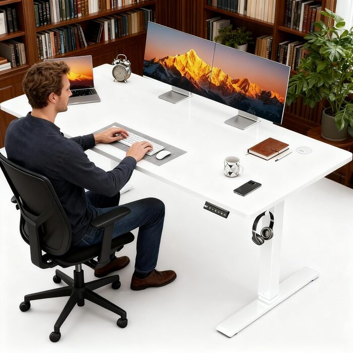 Електричний регульований стіл JUMMICO 110x60 см, білий - ергономічний стіл для комп'ютера