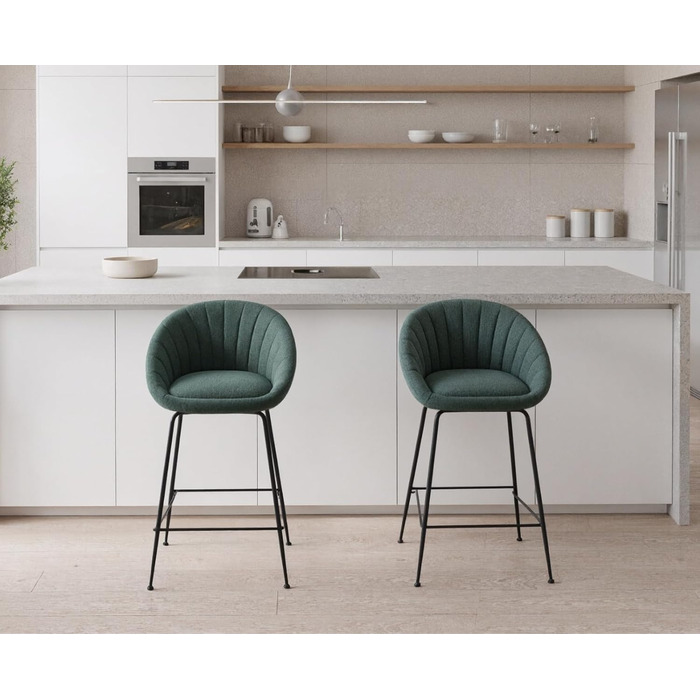Барні стільці 2 шт. Chairus, металевий каркас, з льону, для кухні/домашнього бару (зелений)