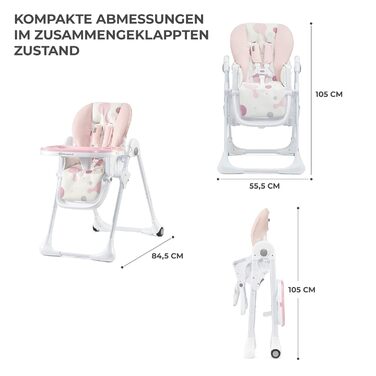 Дитячий стільчик Kinderkraft Yummy Single Рожевий - багатофункціональний, з регульованою підніжкою, PU-матеріал, легко миється
