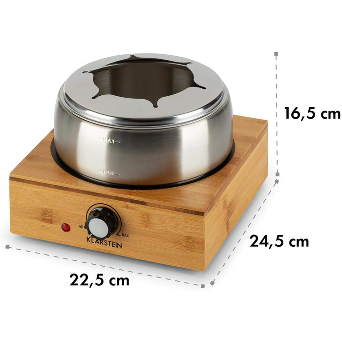 Фондю Klarstein Bambus 1.3л, 800 Вт, нержавіюча сталь, бамбукова база, 6 виделок