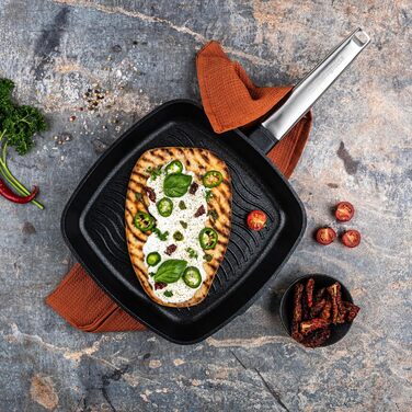 Сковорода-гриль Westinghouse PERFORMANCE SERIES 28 см з нержавіючої сталі, для індукції, газової плити, духовки, з антипригарним покриттям, алюміній, чорна