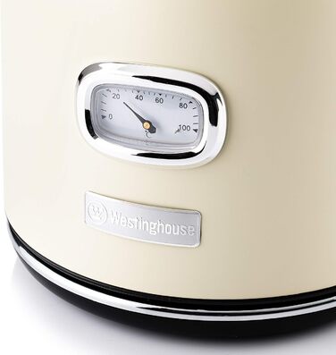 Ретро чайник Westinghouse, 1,7 л, індикатор температури, фільтр з лаймом, захист від перегріву, білий