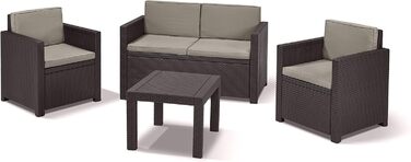 Садовий диван Allibert Victoria 2-місний ротанг коричнево-бежевий з подушками, вуличний, вологостійкий 129x63x77 см