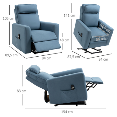 Електричне крісло-стійка HOMCOM Recliner з допоміжним засобом для стоячи та функцією відкидання, оббита пультом дистанційного керування та оксамитовою бічною кишенею