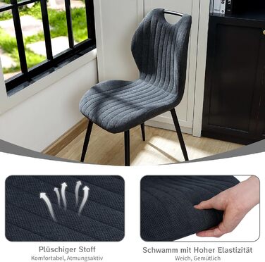 LEWE Комплект стільців для їдальні (4 шт.), сірого кольору. З м'яким сидінням, металевими ніжками та тканинною спинкою. Підходять для кухні, вітальні та їдальні.