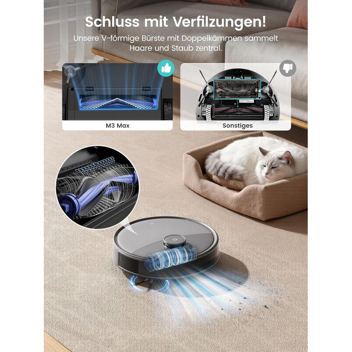 Робот-пилосос LEFANT M3 MAX: 6000Pa, вологе прибирання, лазерна навігація, антизаплутування, керування через додаток та Alexa, для тварин та килимів