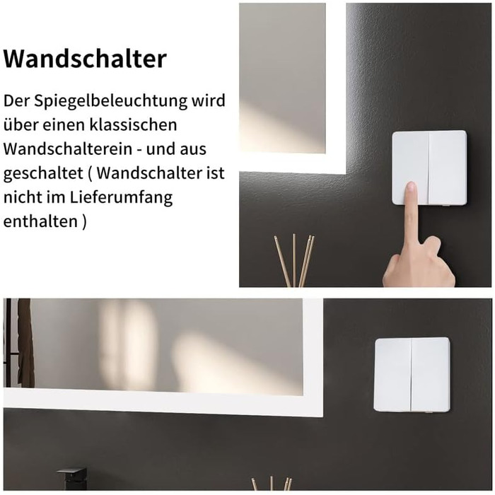 LED дзеркало для ванної кімнати 40x60 см з підсвічуванням, холодне біле світло 6500K, прямокутне, для монтажу на стіну