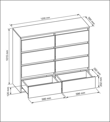 Комод Anthracite/Lancelot Matt з 8 шухлядами - 120 x 101.5 x 39 см - Сервант