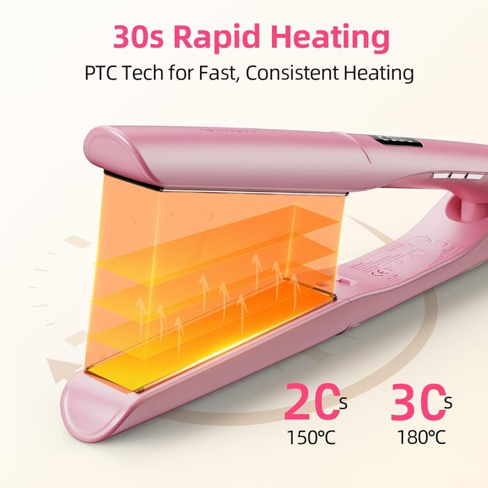 Випрямляч для волосся 2-в-1 Dekuri: випрямлення та завивання, з титановою пластиною, швидкий нагрів за 30 секунд, LED дисплей, іонізація, для жінок, чорний (рожевий)