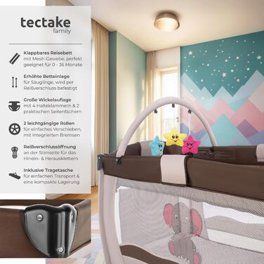 Дитячий портативний ліжечко-ігровий центр Tectake® Navy Blue (Колір: Коричневий, Dodo)