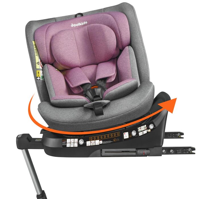 Дитяче автокрісло, що обертається на 360 Jovikids, з ISOFIX, i-Size (ECE R129) Дитяче автокрісло групи 01/2/3 Автокрісло, звернене проти напрямку руху, з функцією відкидання та знімним навісом (40-150 см, 0-36 кг, 0-12 років) (рожевий)