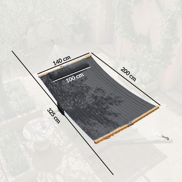 Гамак вуличний 200x140 см, двошаровий, з підголівком та кишенею для журналів, дерев'яні розпірки, витримує до 200 кг