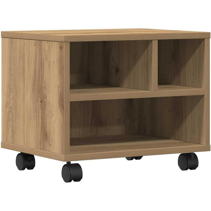 Підставка для принтера на колесах з місцем для зберігання, білий ДСП (дуб ручної роботи)