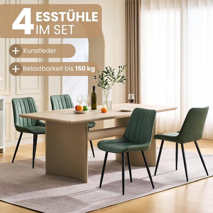 Набір обідніх стільців CLIPOP (4 шт), штучна шкіра, зелений, для кухні та вітальні