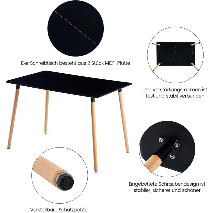 Обідній стіл з 4 стільцями для кухні та вітальні, 110 см, прямокутний, комплект меблів для їдальні (білий стіл + 4 світло-хакі стільці)