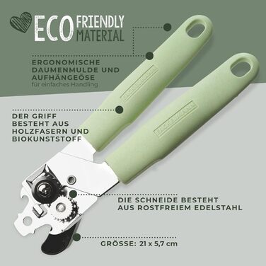 Консервний ніж Fackelmann - нержавіюча сталь/органічний пластик - 21 см х 6 см - м'ятно-зелений
