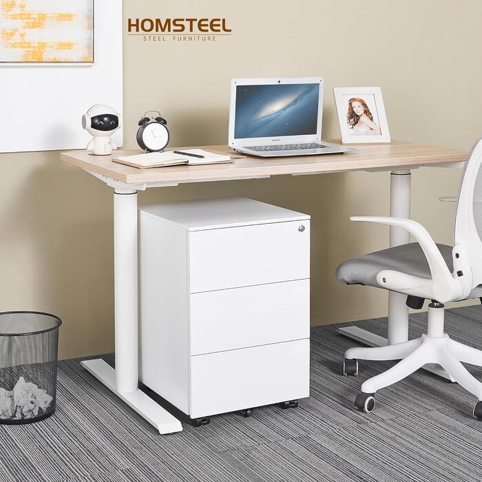 Роликовий контейнер HOMSTEEL з замком, 4 ключі, 4 висувні ящики, металевий шафка, збірно-розбірний, для офісу та дому, білий