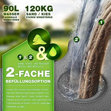 Сонцезахисний стійка Tillvex® на 90 літрів / 120 кг - 4 частини для парасольки, з металевим з'єднувачем. Можна заповнювати водою або піском. Стійка для парасольки Ampelschirmständer, вологостійка (Антрацит)