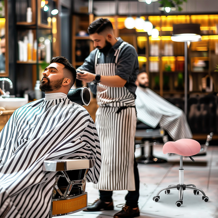 Регульований стілець для роботи 49-61 см, обертовий на 360°, для офісу, салону краси, масажного кабінету, спа-салону, рожевий