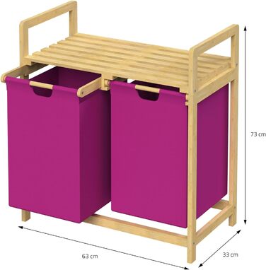 Бамбуковий кошик для білизни ML-Design, Ящик для білизни з 2 відділеннями, Збірник для білизни з 2 висувними мішками 60 л, Скриня для білизни з полицею, Сортувальник білизни для ванної кімнати, Відро для білизни з полицею (пурпуровий)