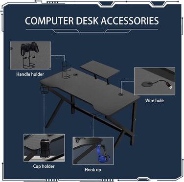 Ігровий стіл HaodaCulture 160x135 см з підставкою для монітора, 2 розетки та 2 USB, кутовий, для ПК, 100x55 см