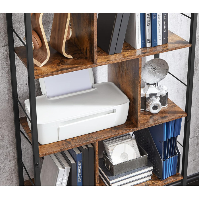 Стелаж VASAGLE з 5 полицями, для дому, офісу, вітальні, спальні, home office, індустріальний дизайн, vintage brown-black