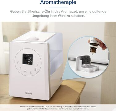Зволожувач повітря LEVOIT Smart 6L з ароматерапією, верхній залив, холодний/теплий туман, керування Alexa/APP, режим сну, таймер 1-12 год, для спальні, дитячої кімнати, рослин до 40–70 м²