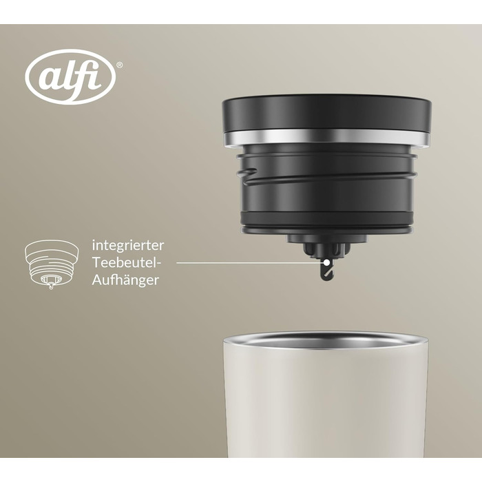 Термокружка Alfi ISO Coffee Mug Pro, бежевий матовий, 0.38 л, нержавіюча сталь, для кави з собою, з термоізоляцією, 6 годин гаряче, 12 годин холодне, без BPA, миється в посудомийній машині