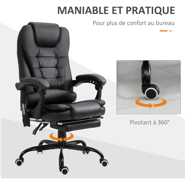 Крісло офісне Vinsetto з масажем, ергономічне, регульоване, чорне