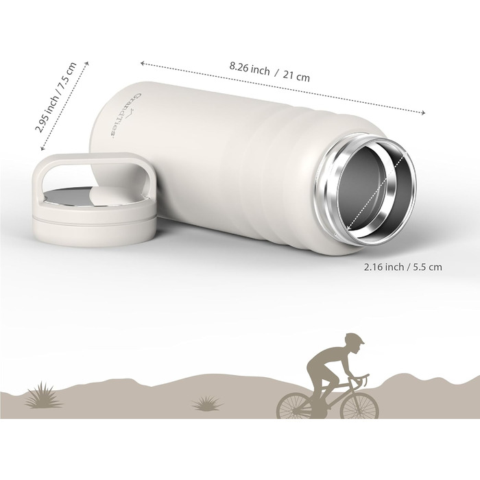 Термопляшка GRANDTIES 946мл з широким горлом та двома кришками, для чоловіків та жінок, колір слонова кістка