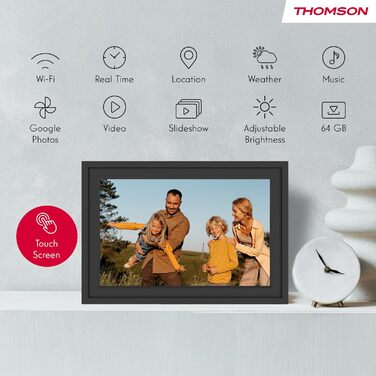 Фоторама Thomson Fotorahmen 10 дюймів: FHD IPS сенсорний екран, 32 GB, Wi-Fi, поворот, iOS/Android (Чорний)