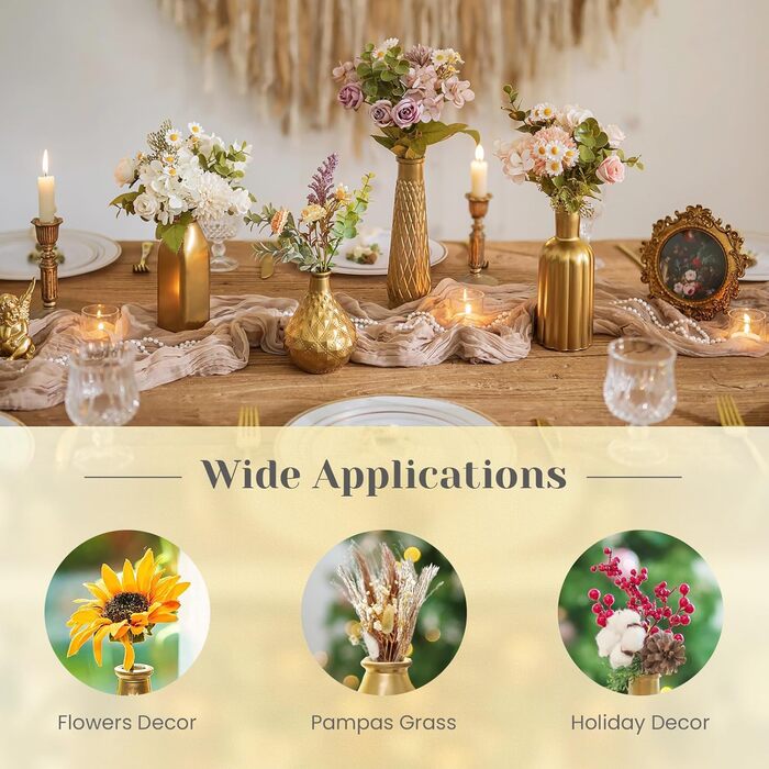 Золота ваза Hewory для декору: набір з 4 ваз для різдвяного декору, весілля та подарунків (22, 19.5, 16, 12.5 см)