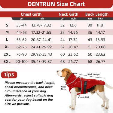 Водонепроникне зимове пальто для великих собак DENTRUN, із захистом живота та флісом, червоне, 3XL