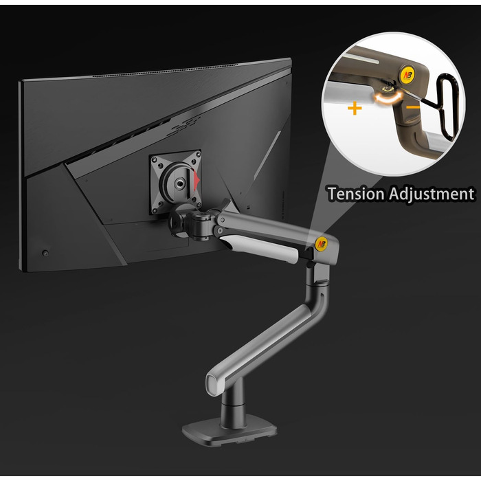 Кріплення для монітора NB Ergonomic Gaming, для широких моніторів 27-50 дюймів, навантаження до 18 кг, VESA 75/100 мм, Gun Black