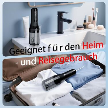 Електрична ірigator для порожнини рота Munddusche: покращена модель 2025, 260 мл резервуар, IPX7 водонепроникність, 5 насадок, 4 режими, для подорожей та дому. Чорний