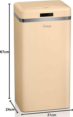 Відро для сміття Swan Retro з датчиком руху, 45 л, метал, кремовий, ретро-дизайн