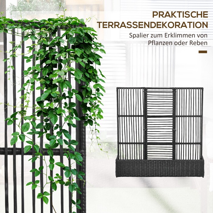 Піднята клумба Outsunny Poly Rattan з решіткою, ящик для квітів, ящик для рослин, клумба, для саду, балкона, чорний, 103 x 103 x 29 см