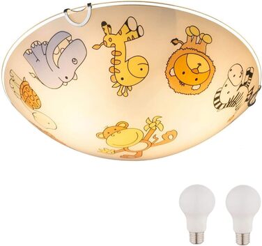 Світильник для дитячої кімнати Globo Зоопарк, 2-ламповий, світлодіодний, E27, 30см, білий/кольоровий