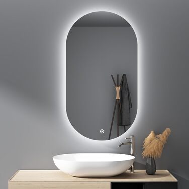 Дзеркало для ванної кімнати з LED-підсвічуванням 40x60 см, 3 кольори світла, сенсорне керування, IP67, енергозберігаюче, для ванної та вітальні