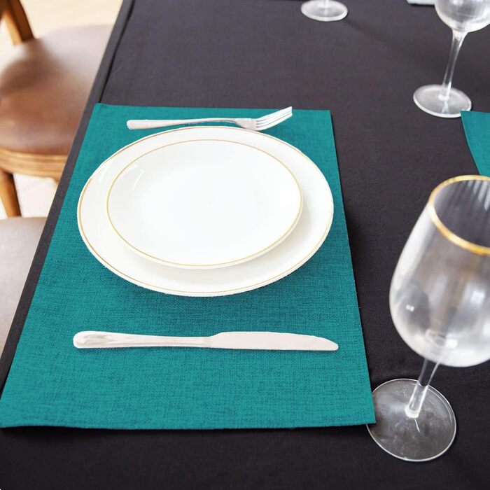 Набір тканинних серветок Rinpon, 8 шт., льон, для столу, машинного прання, стійкі до високих температур, не мнуться, товстий поліестер, блакитно-зелений