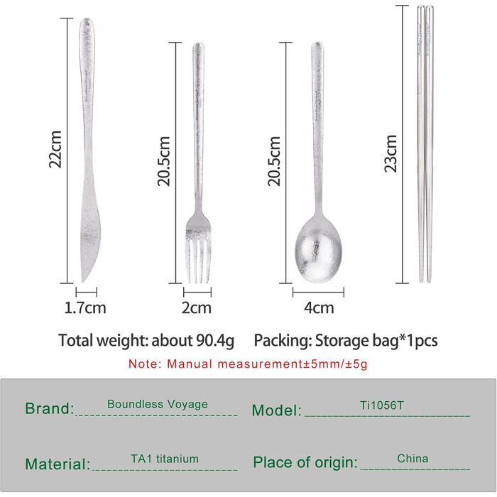 Набір столових приладів iBasingo Camping Titan: ложка, виделка, ніж, палочки для їжі. Металевий посуд для кемпінгу та подорожей. Ti1056T/Ti1056t