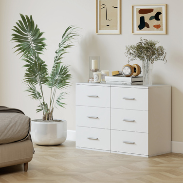 Приліжкова тумбочка з 3 висувними ящиками, комод для спальні, МДФ, білий