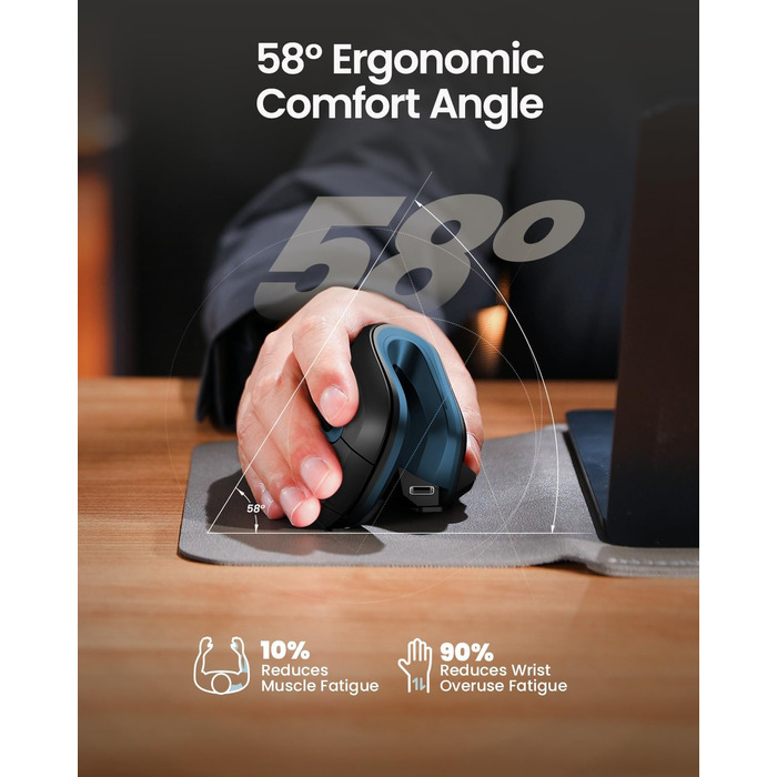 ProtoArc EM11 NL Вертикальна миша, бездротова, заряджається, Bluetooth+USB, для комп'ютера, iPad, Mac, Windows - Чорний/Зелений (Blue)