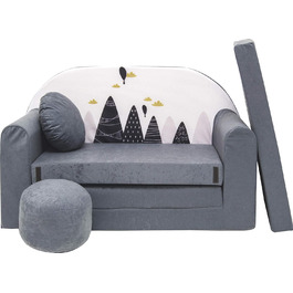 Дитяче розкладне ліжко-диван 3в1 All4All Kindersofa - зручна дитяча меблі для ігор та сну. Різні кольори та малюнки (сірий, рожевий, зелений, тваринні мотиви). Модель AX2 сірий + Balons